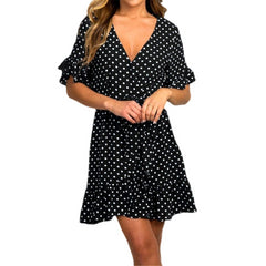 Aachoae 2023 Summer Dress with Short Sleeves, V-Neck, and A-line Silhouette Black Beachwear Australia