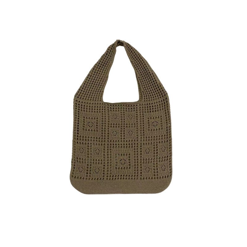 Elegant Knitted Shoulder Handbags in Solid Colours Brown Beachwear Australia