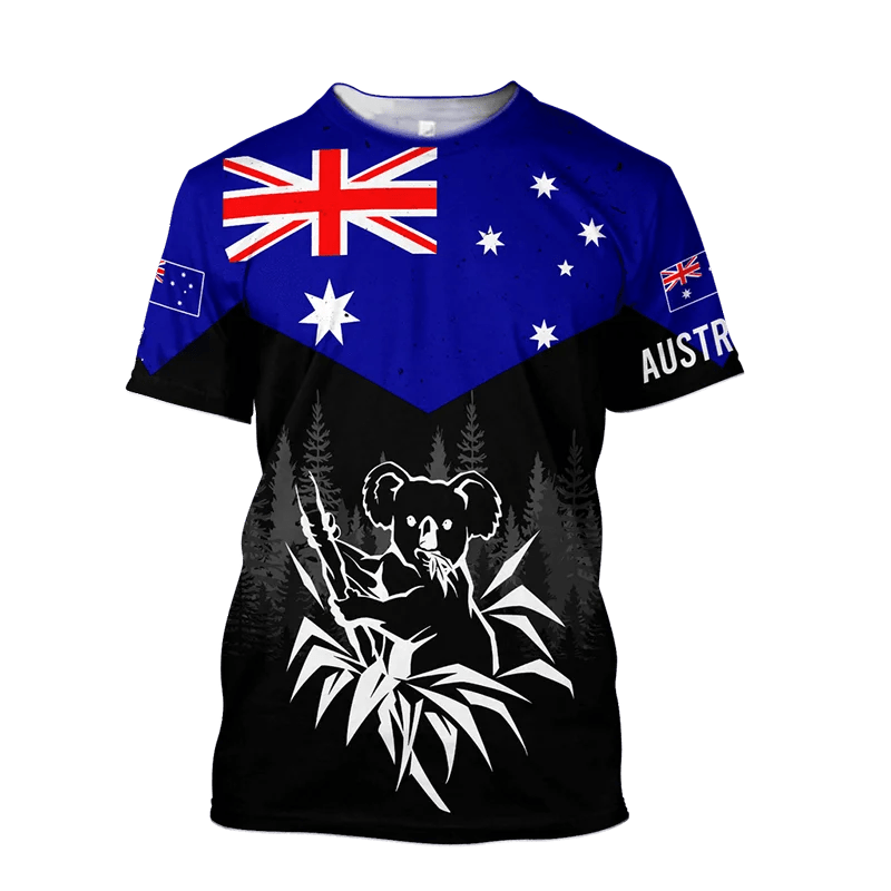Aussie Vibes: Men's 3D Flag Print O-Neck Tee – Wear Your Patriotism in Style! N1T2023ADLY003 Beachwear Australia