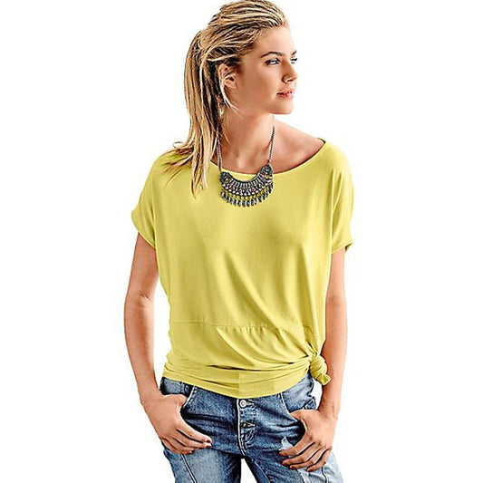 Bat Sleeve Knotted Women's T-Shirt Yellow Beachwear Australia