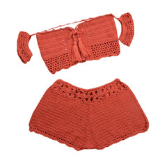Beach Breeze - Hand-Woven Bikini set Embroidered red Beachwear Australia