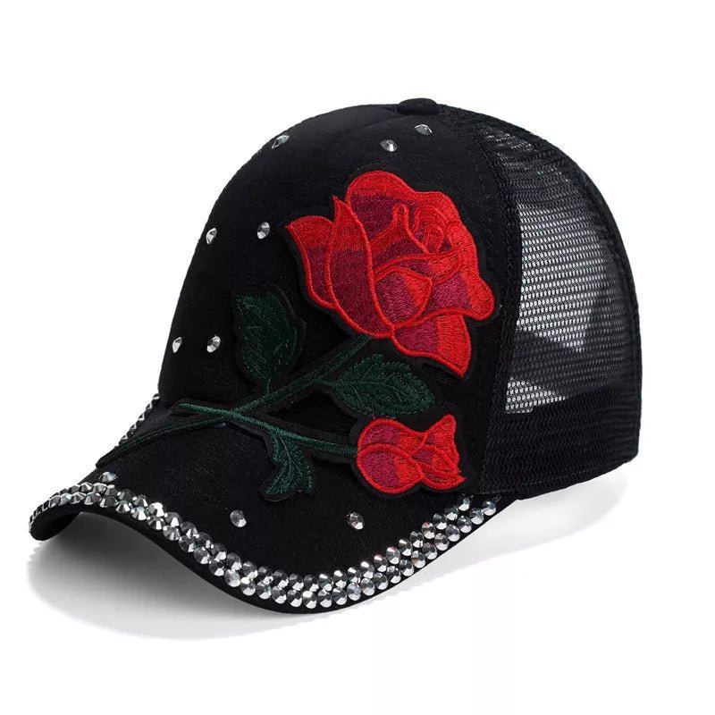 Blossom in Style: Embroidered Rose Baseball Cap Black Beachwear Australia