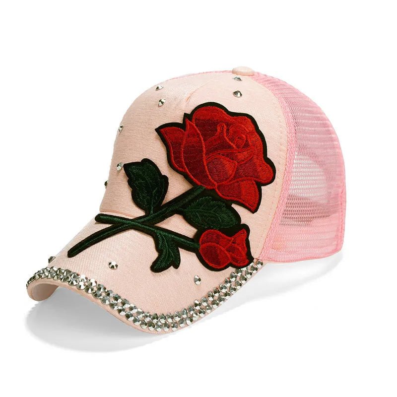 Blossom in Style: Embroidered Rose Baseball Cap Pink Beachwear Australia