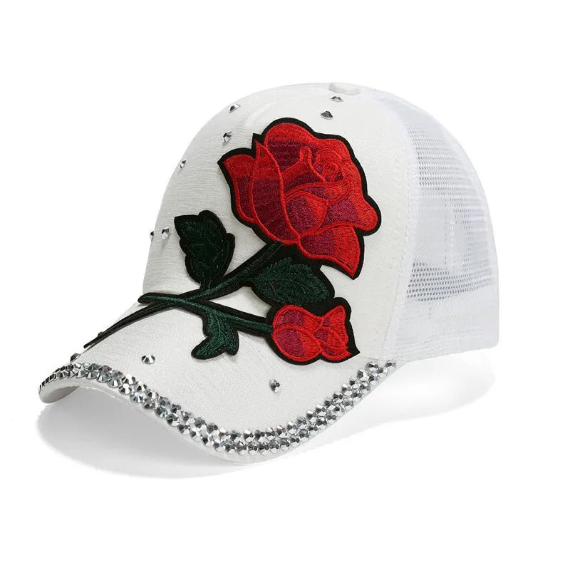 Blossom in Style: Embroidered Rose Baseball Cap White Beachwear Australia