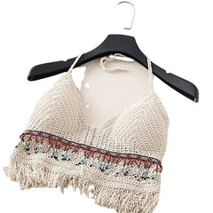 Boho Crochet Knit Halter Crop Top White-1 Beachwear Australia