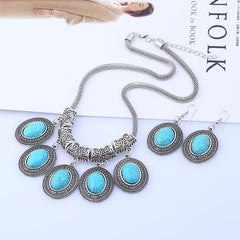 Boho Turquoise Necklace and Earrings Set with a Vintage Twist Blue Beachwear Australia