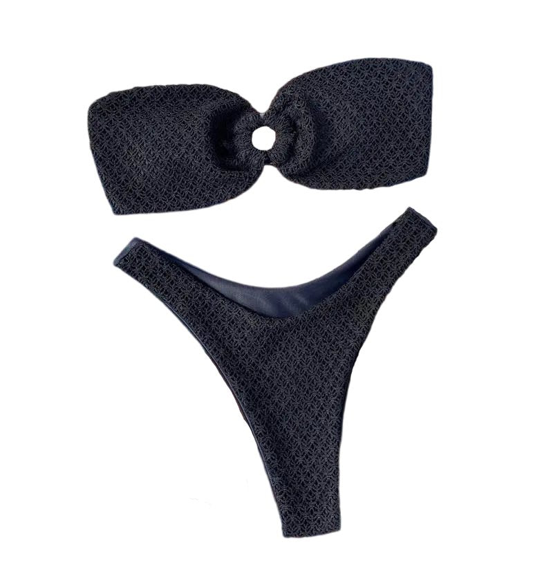 Cheeky Chic Bikini Set: Y-Shaped Thong and Strapless Bandeau Bikini Top Black Beachwear Australia
