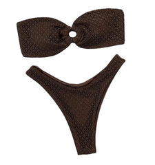 Cheeky Chic Bikini Set: Y-Shaped Thong and Strapless Bandeau Bikini Top Coffee Beachwear Australia