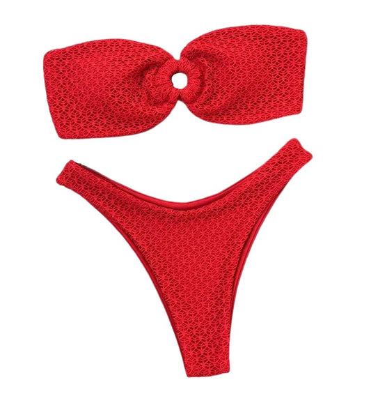 Cheeky Chic Bikini Set: Y-Shaped Thong and Strapless Bandeau Bikini Top Red Beachwear Australia