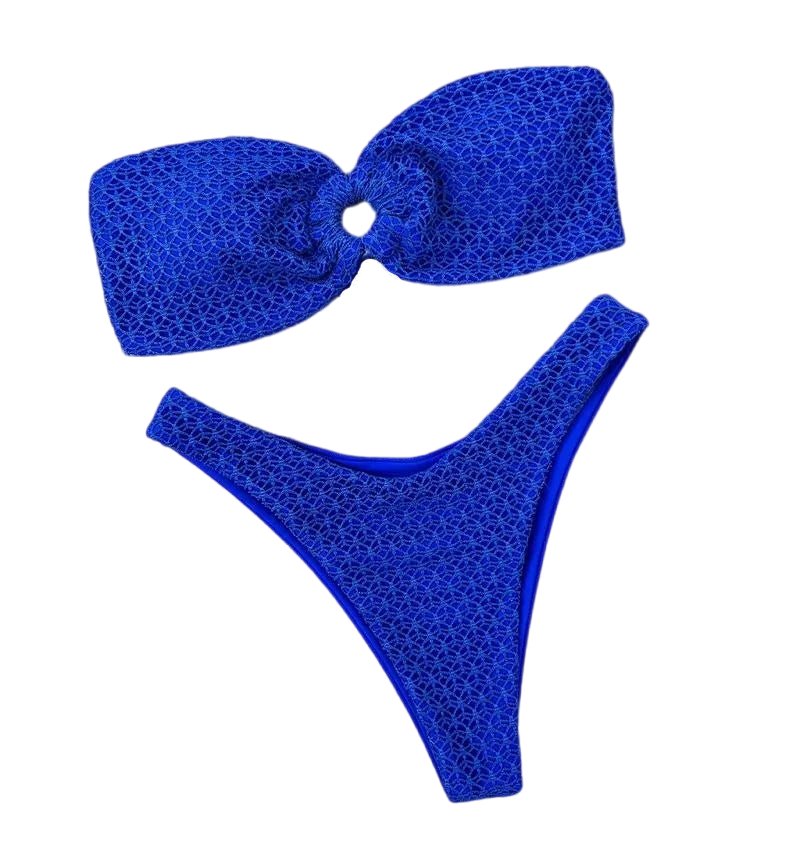 Cheeky Chic Bikini Set: Y-Shaped Thong and Strapless Bandeau Bikini Top Blue Beachwear Australia