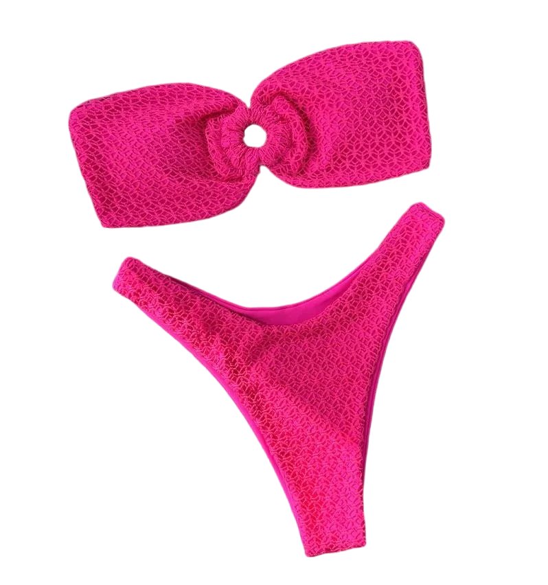 Cheeky Chic Bikini Set: Y-Shaped Thong and Strapless Bandeau Bikini Top Rose Red Beachwear Australia