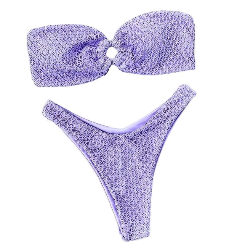 Cheeky Chic Bikini Set: Y-Shaped Thong and Strapless Bandeau Bikini Top Lavender Beachwear Australia