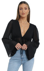 Chiffon Long Sleeve V-neck Sexy Women's Blouse Black Beachwear Australia