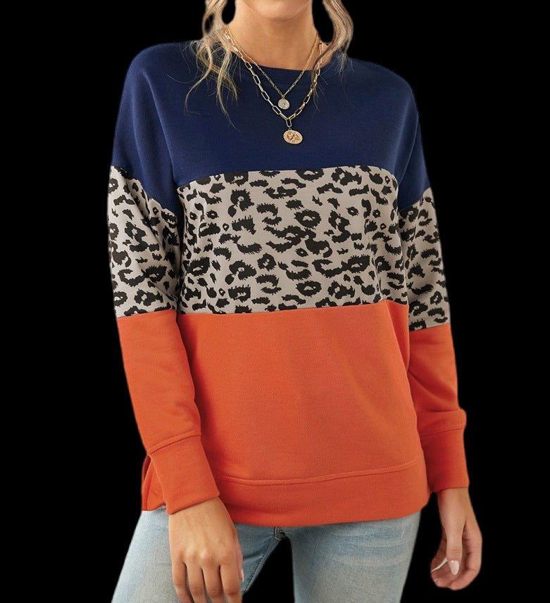 Long-Sleeved Round Neck Hoodless Sweater Leopard Beachwear Australia