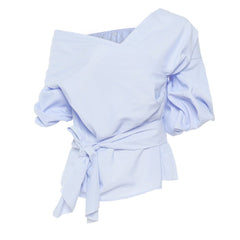 Cross waist Lace Blouse for women Blue stripes Beachwear Australia