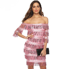 Elegance Fringe Mid-Sleeve Party Dress Pink Beachwear Australia