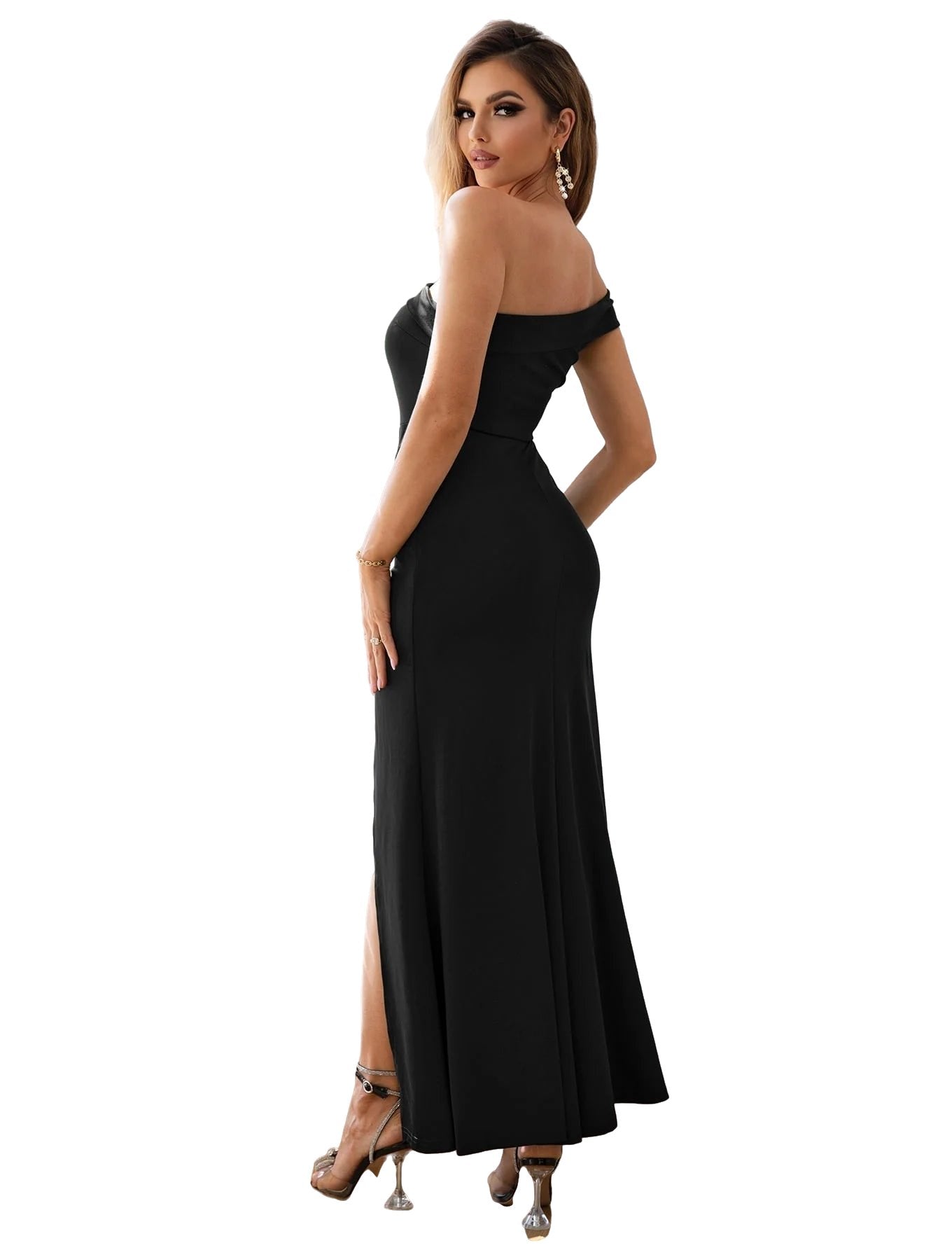 Elegance in Motion: One Shoulder Ruched Wrap Hem Dress DHM903-Black Beachwear Australia