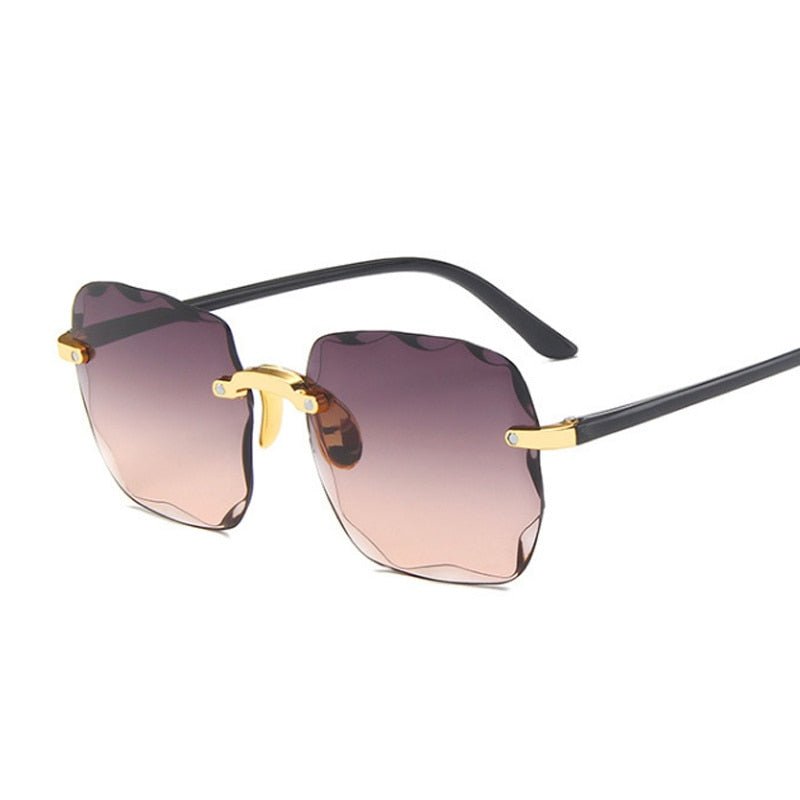 Elegant Chic: Rimless Gradient Square Sunglasses Gray Brown Beachwear Australia