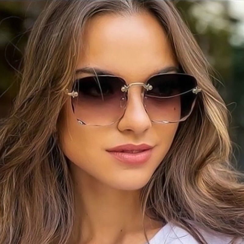 Elegant Chic: Rimless Gradient Square Sunglasses Double Brown Beachwear Australia