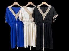Elegant V-neck Lace Short Sleeve Dress Black Beachwear Australia