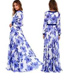 Chic V-Neck Blue Floral Dress Blue Beachwear Australia