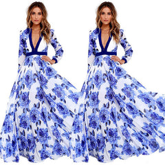 Chic V-Neck Blue Floral Dress Blue Beachwear Australia