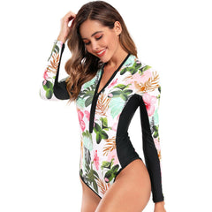 Floral Dive: Long Sleeve Flower Print Swimsuit A Beachwear Australia