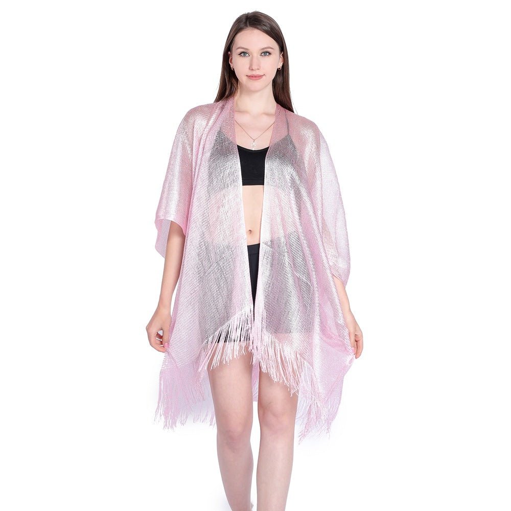 Gilded Ribbon Sleeve Split Shawl Pink Beachwear Australia