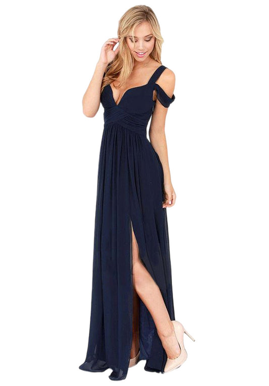 Goddess Grace: Floor-Length Chiffon Pleated Dress Blue Beachwear Australia