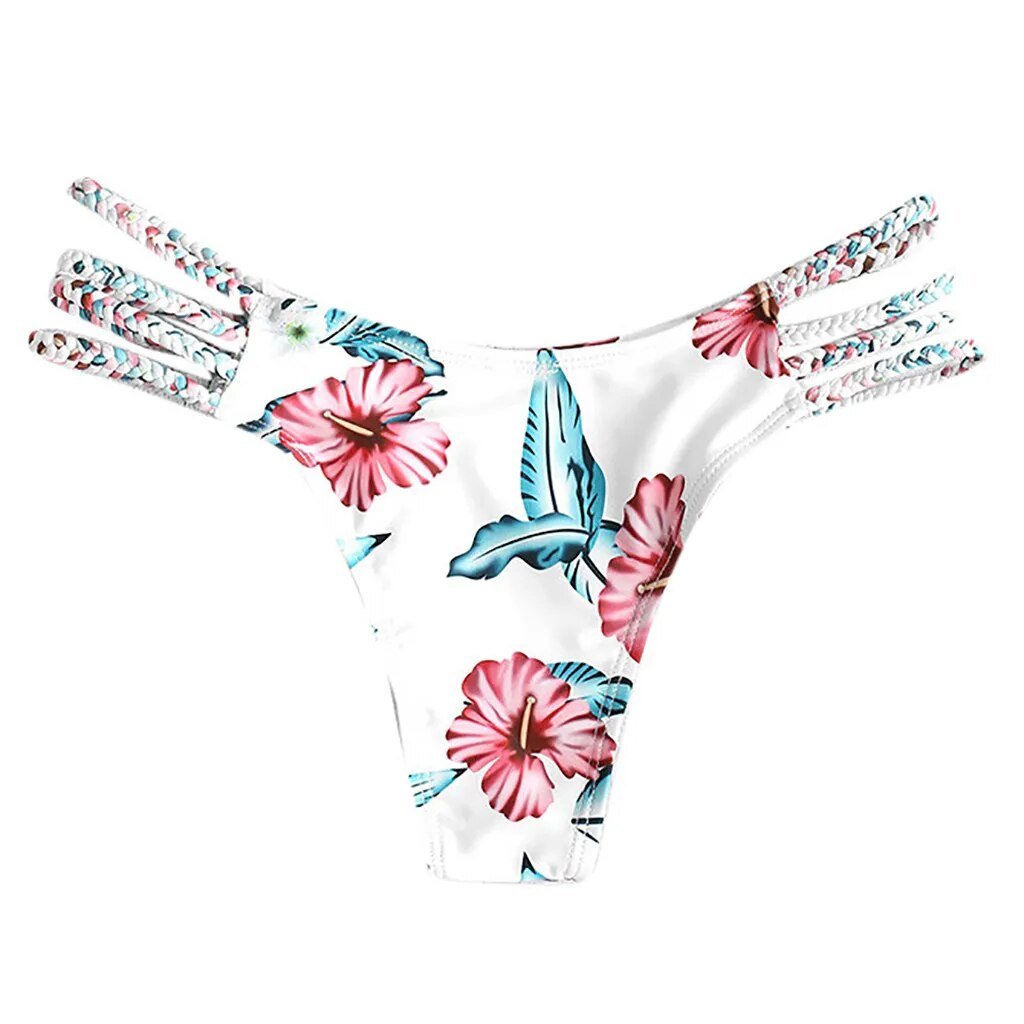Hibiscus Floral Print Thong-Style Swimsuit Bottom White Beachwear Australia
