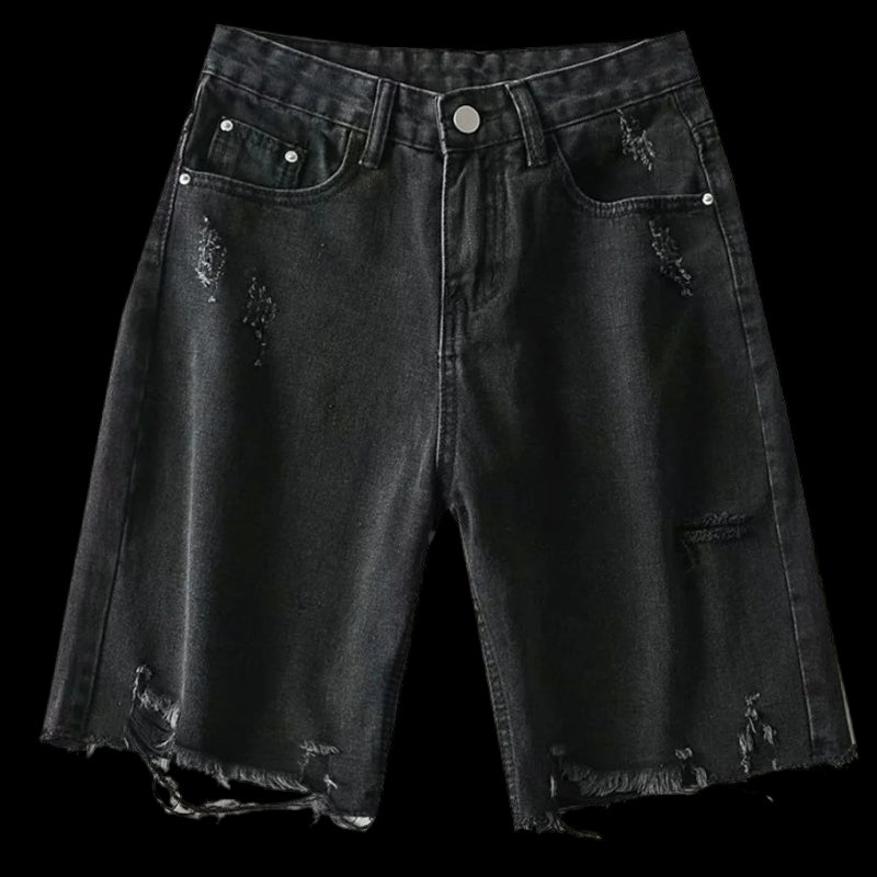 High-waisted slim-cut five-point jeans Black Beachwear Australia