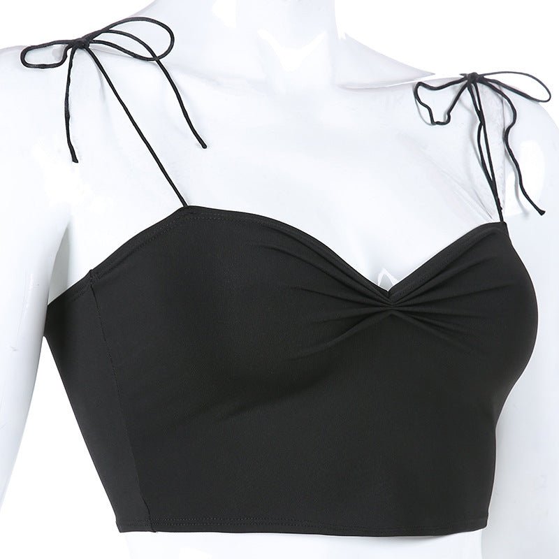 Lace-Up Pleated Camisole for Women Black Beachwear Australia