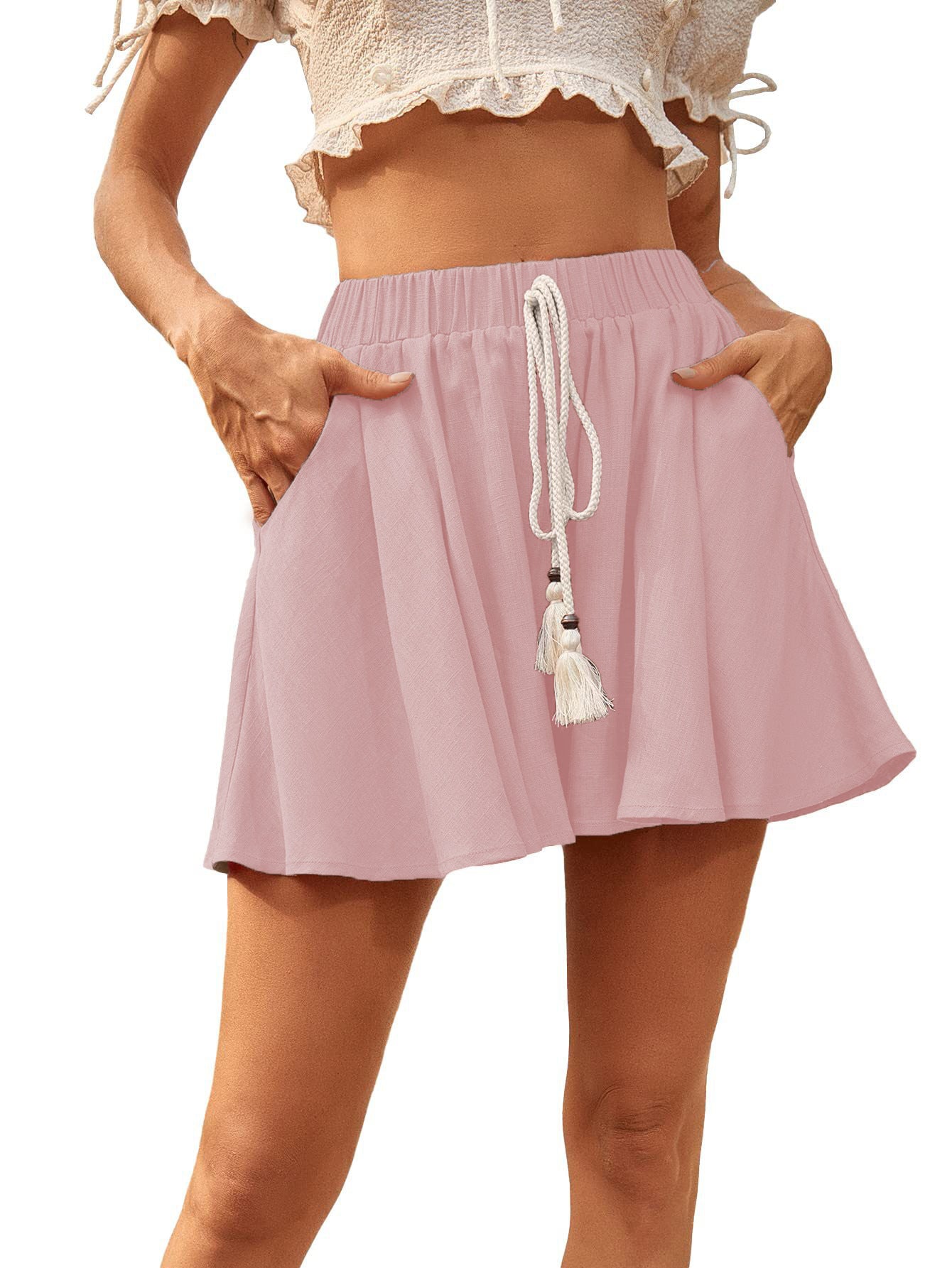 Ladies Casual Drawstring Comfortable Cotton Linen Shorts Pink Beachwear Australia