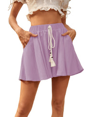 Ladies Casual Drawstring Comfortable Cotton Linen Shorts Purple Beachwear Australia