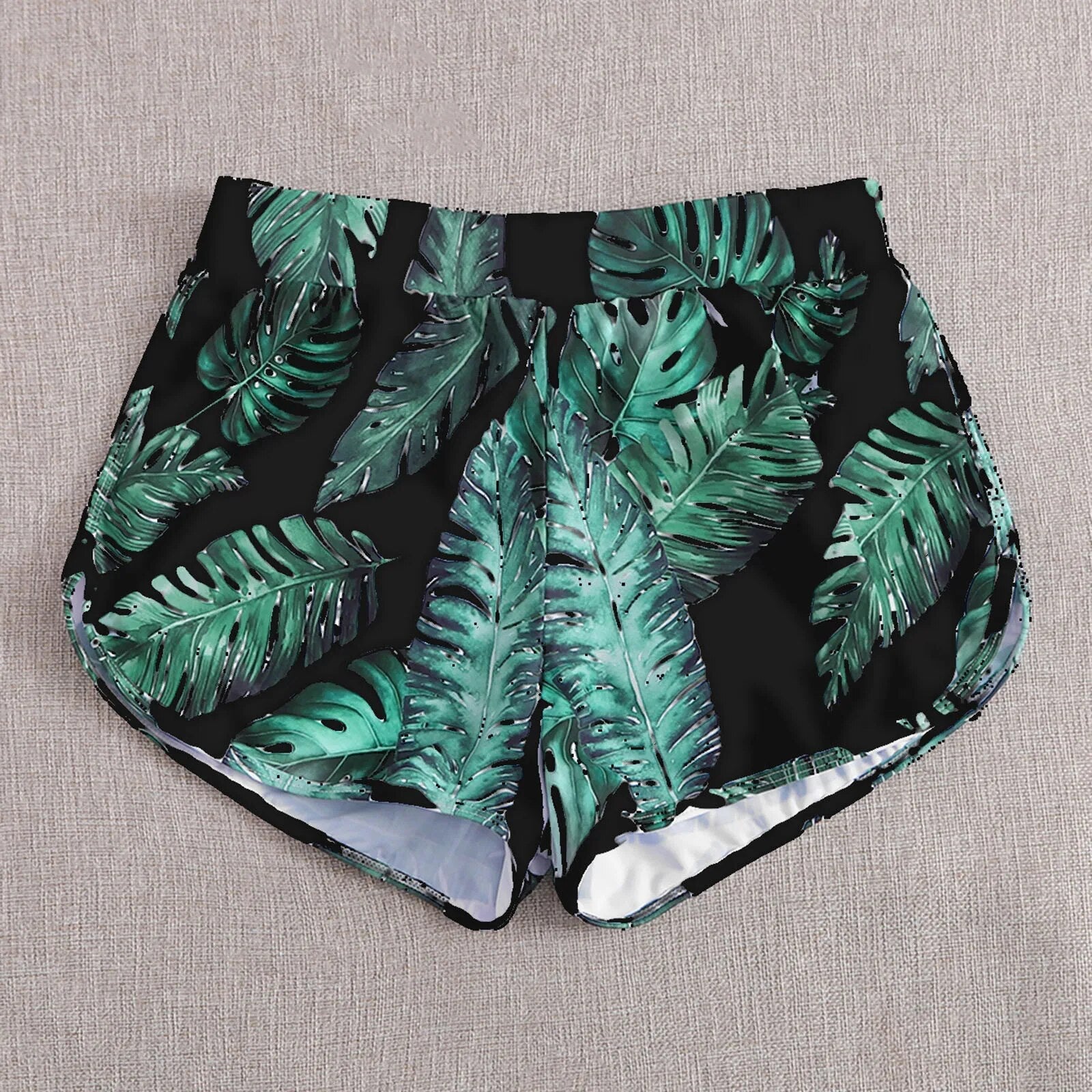 Leaf Print High-Waisted Swim Shorts Green Beachwear Australia