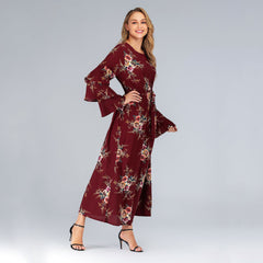 Loose Fitting Petal Sleeve Floral Printed Dress Wine Red Beachwear Australia