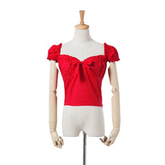 Women's Retro style Puff Sleeve Blouse Red Beachwear Australia