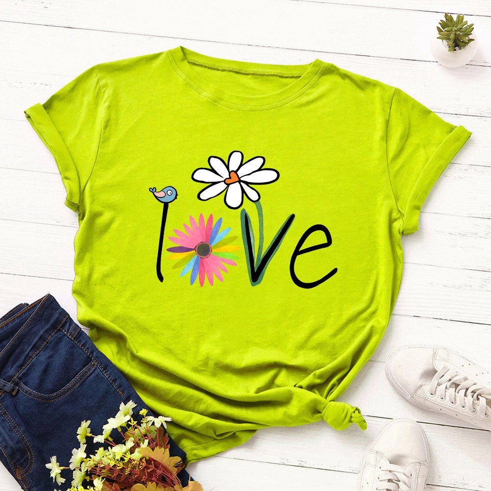 Love Bird Floral Delight Short Sleeve T-Shirt for Women Fluorescent green Beachwear Australia