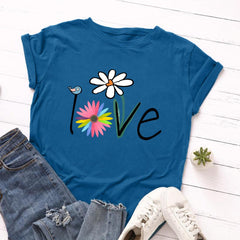 Love Bird Floral Delight Short Sleeve T-Shirt for Women Royal blue Beachwear Australia