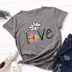 Love Bird Floral Delight Short Sleeve T-Shirt for Women Meteor Gray Beachwear Australia