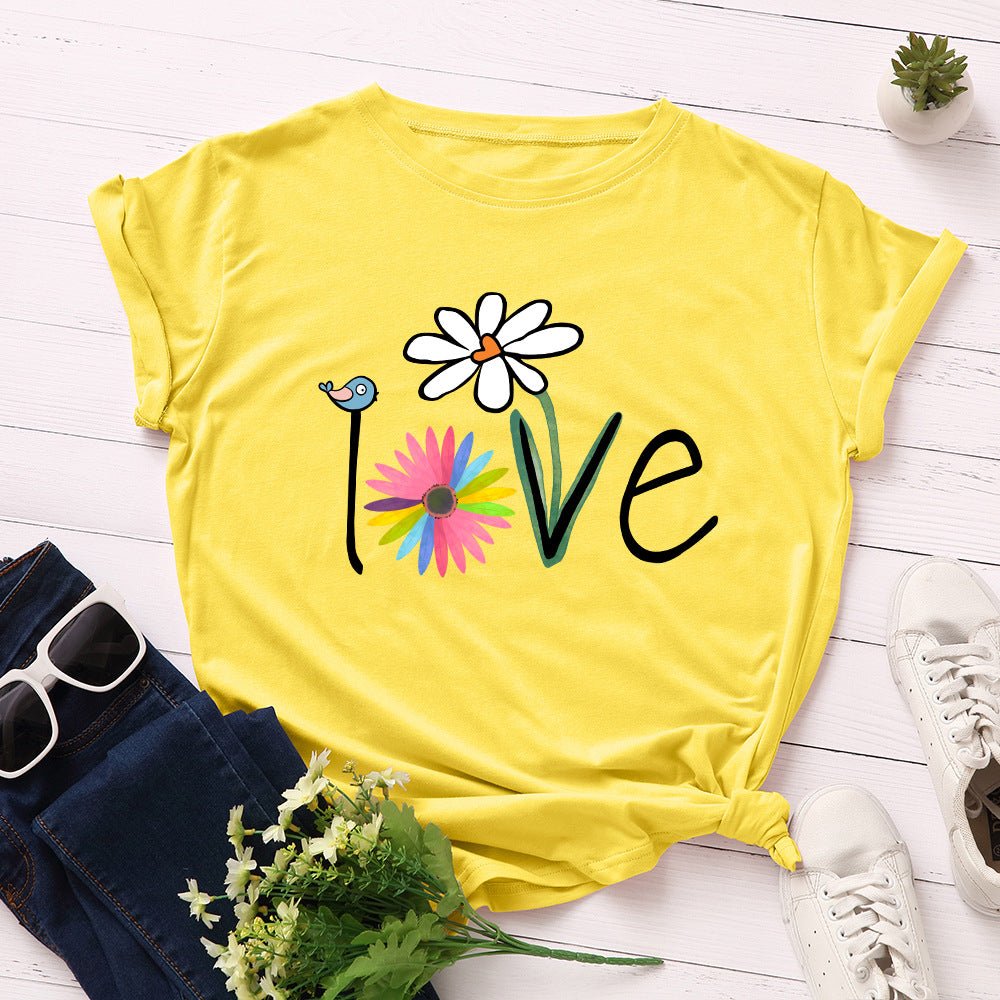 Love Bird Floral Delight Short Sleeve T-Shirt for Women Yellow Beachwear Australia