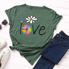 Love Bird Floral Delight Short Sleeve T-Shirt for Women ArmyGreen Beachwear Australia