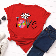 Love Bird Floral Delight Short Sleeve T-Shirt for Women Red Beachwear Australia