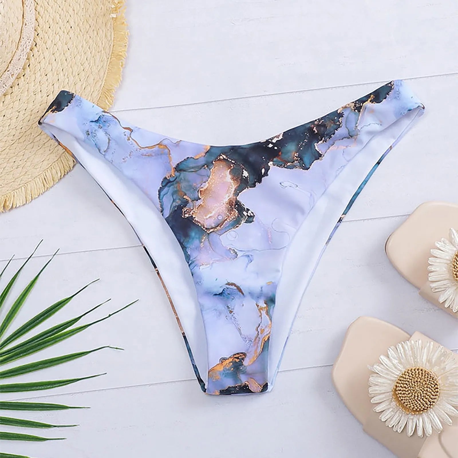 Marble Print High Cut Seamless Bikini Bottoms A Beachwear Australia