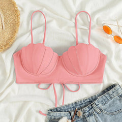 Mermaid-Inspired Push-Up Seashell Bikini Top Pink Beachwear Australia