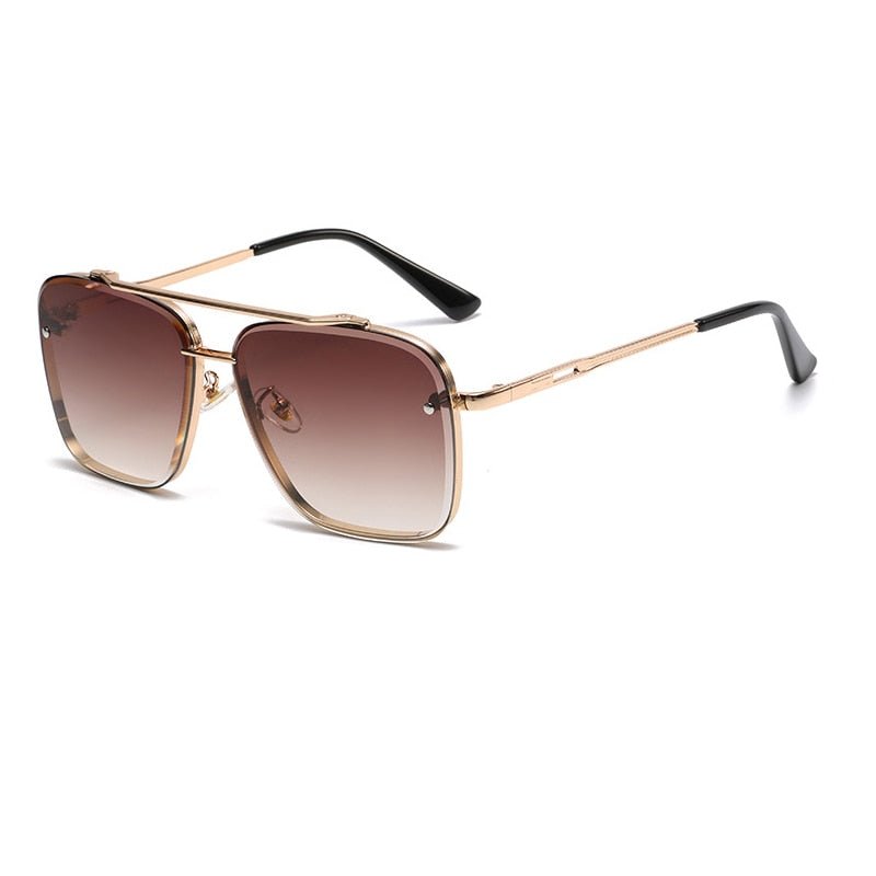 Modern Elegance: Double Bridge Metal Frame Gradient Sunglasses Gold Tea Beachwear Australia