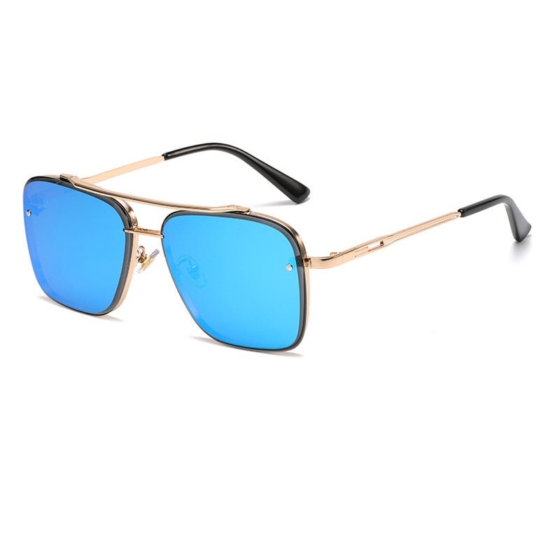 Modern Elegance: Double Bridge Metal Frame Gradient Sunglasses Gold Blue Beachwear Australia