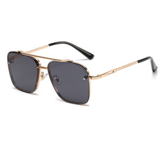 Modern Elegance: Double Bridge Metal Frame Gradient Sunglasses Gold Black Beachwear Australia
