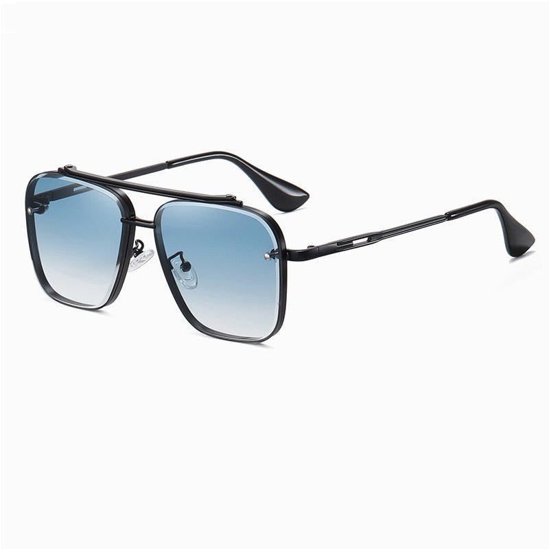 Modern Elegance: Double Bridge Metal Frame Gradient Sunglasses Black Blue Beachwear Australia