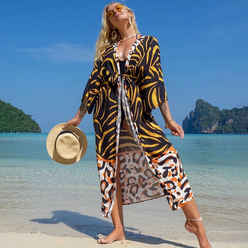 Ocean Chic: 2023 Boho Breeze Kimono – Luxe Beachwear Edition Zebra leopard Beachwear Australia